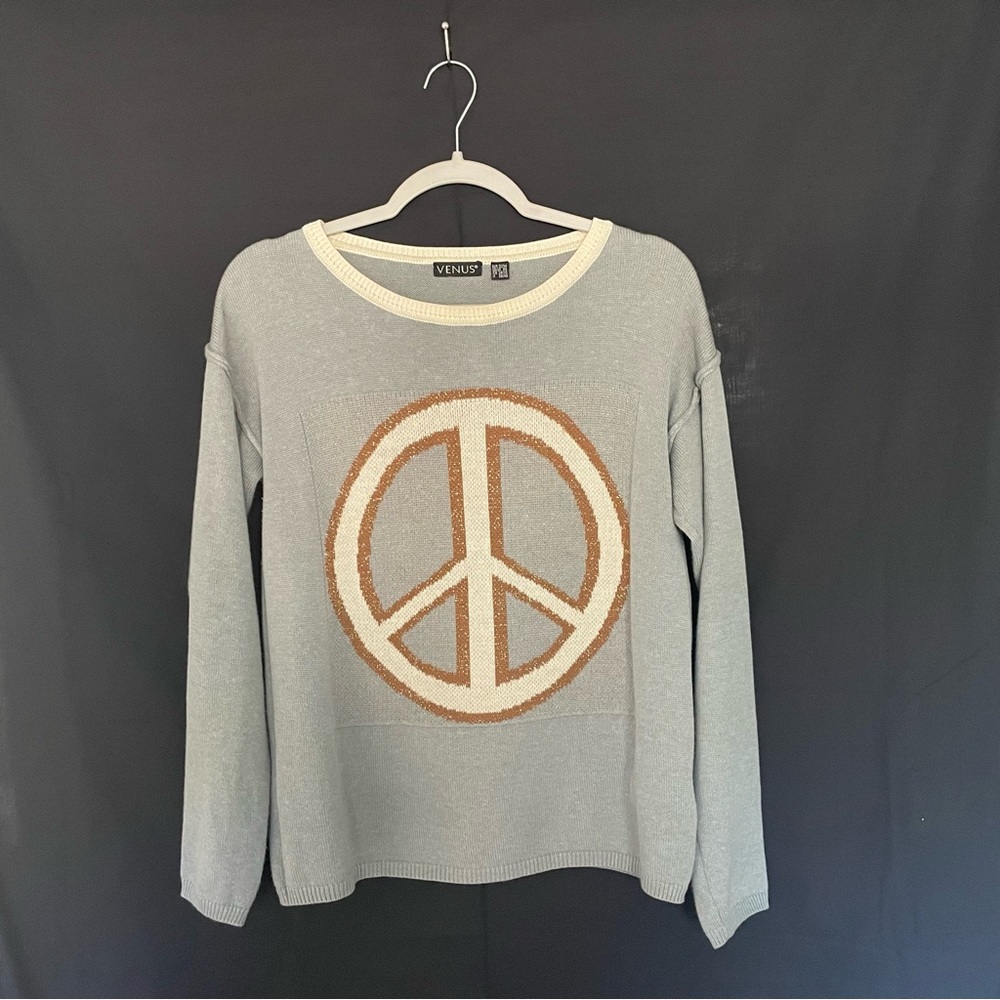 Peace Sign✌🏻 XS Sweater | VENUS Cotton Blend Grey and Metallic Gold
